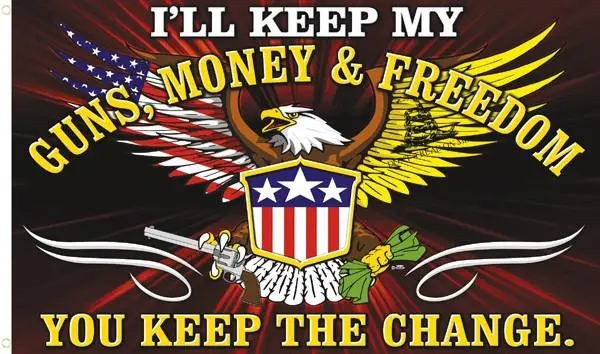 Guns Money Freedom Deluxe (3Ft X 5Ft) Flag 1