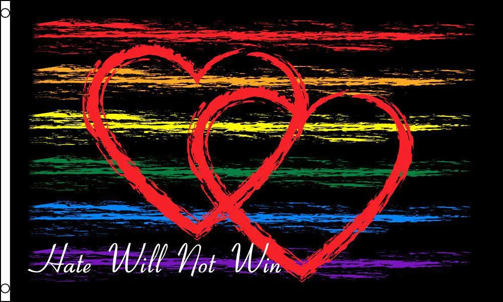 Hate Will Not Win Rainbow Hearts (3Ft X 5Ft) Flag 1