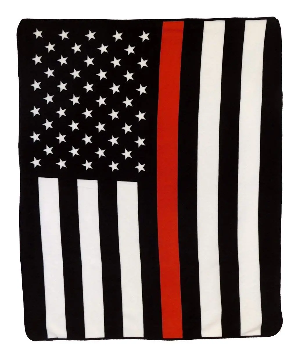 Thin Red Line American Flag Large (50In X 60In) Plush Fire Fighter Throw Blanket 1