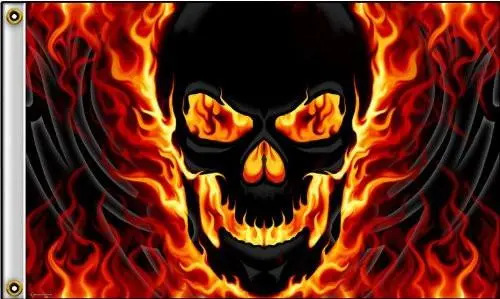 Flaming Skull Deluxe Biker (3Ft X 5Ft) Flag 1