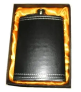 Black Leather Wrapped 8 Oz Flask 1