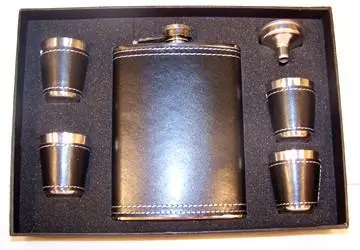Black Leather Flask Set 1