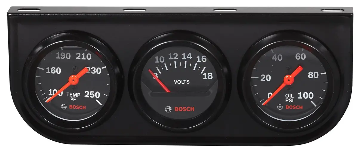 Gauge Set Oil Pressure, Water Temperature, Voltage, 2 In., Black Face, Analog, Kit 1