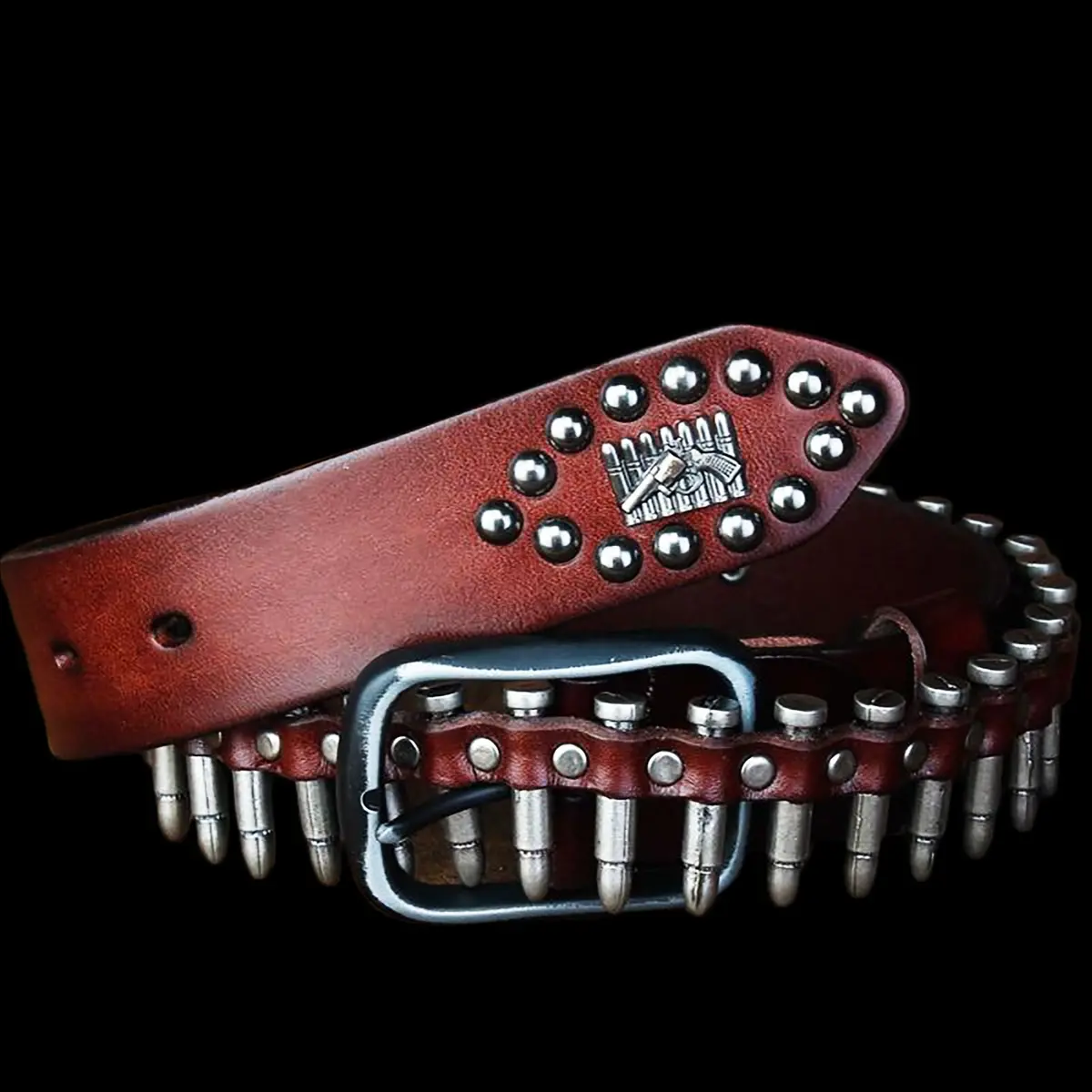 Bullet-Style Adjustable Leather Belt - Image 2