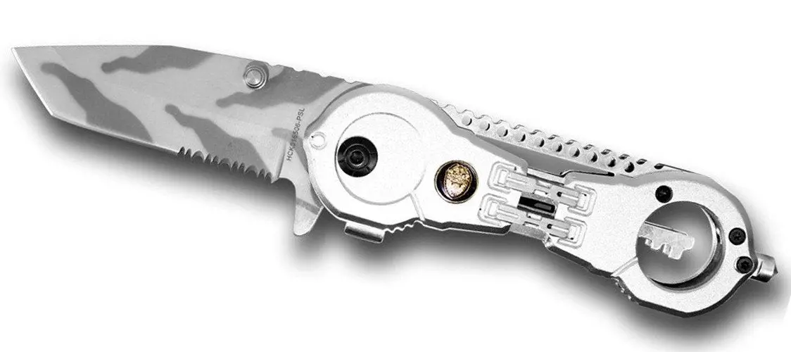 Silver Handcuff Handle Camo Blade Pocket Knife 1