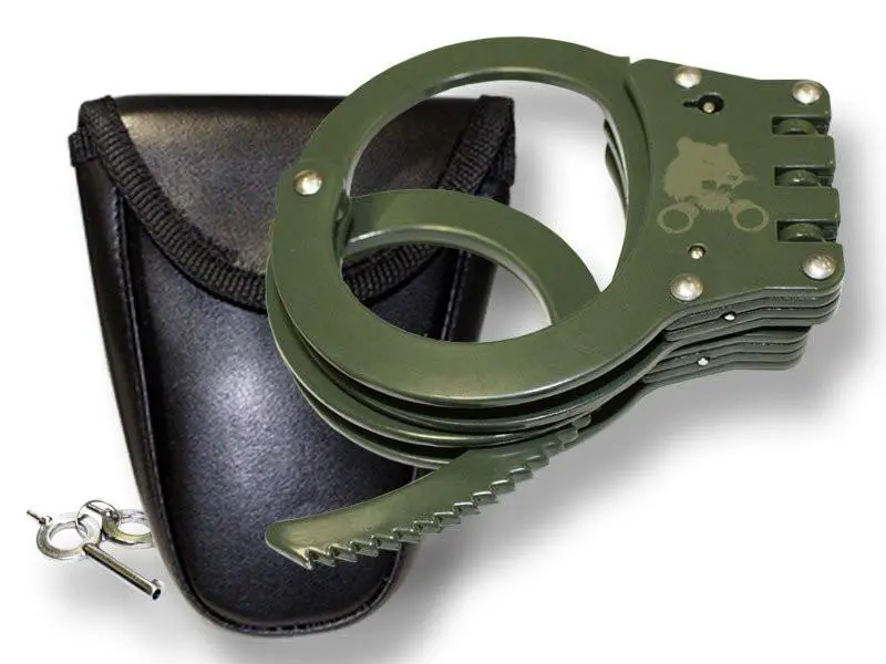 Deluxe Hinged Green Police Handcuffs 1
