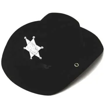Childrens Black Felt Sheriff Cowboy Hat With Badge 1