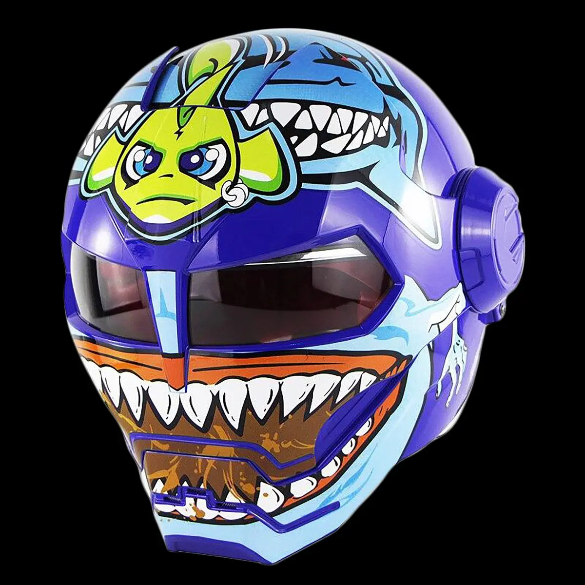 Cyborg-Themed Flip-Up Motorcycle Helmet - Image 11