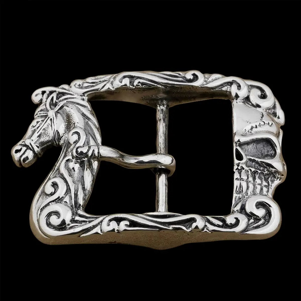 Solid Silver Horse & Skull Buckle 1