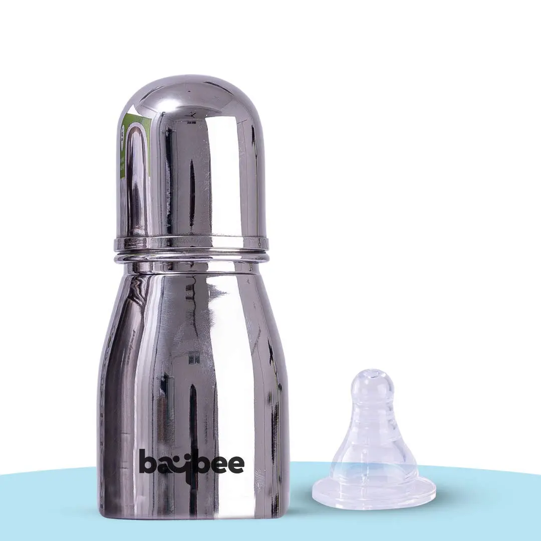 Premium Stainless Steel Feeding Bottle For Baby | Non-Toxic Feeding Bottle For Kids/Baby Silicone Nipple, Milk, Water Feeding Bottle For Babies (Oval, 150 Ml) 1