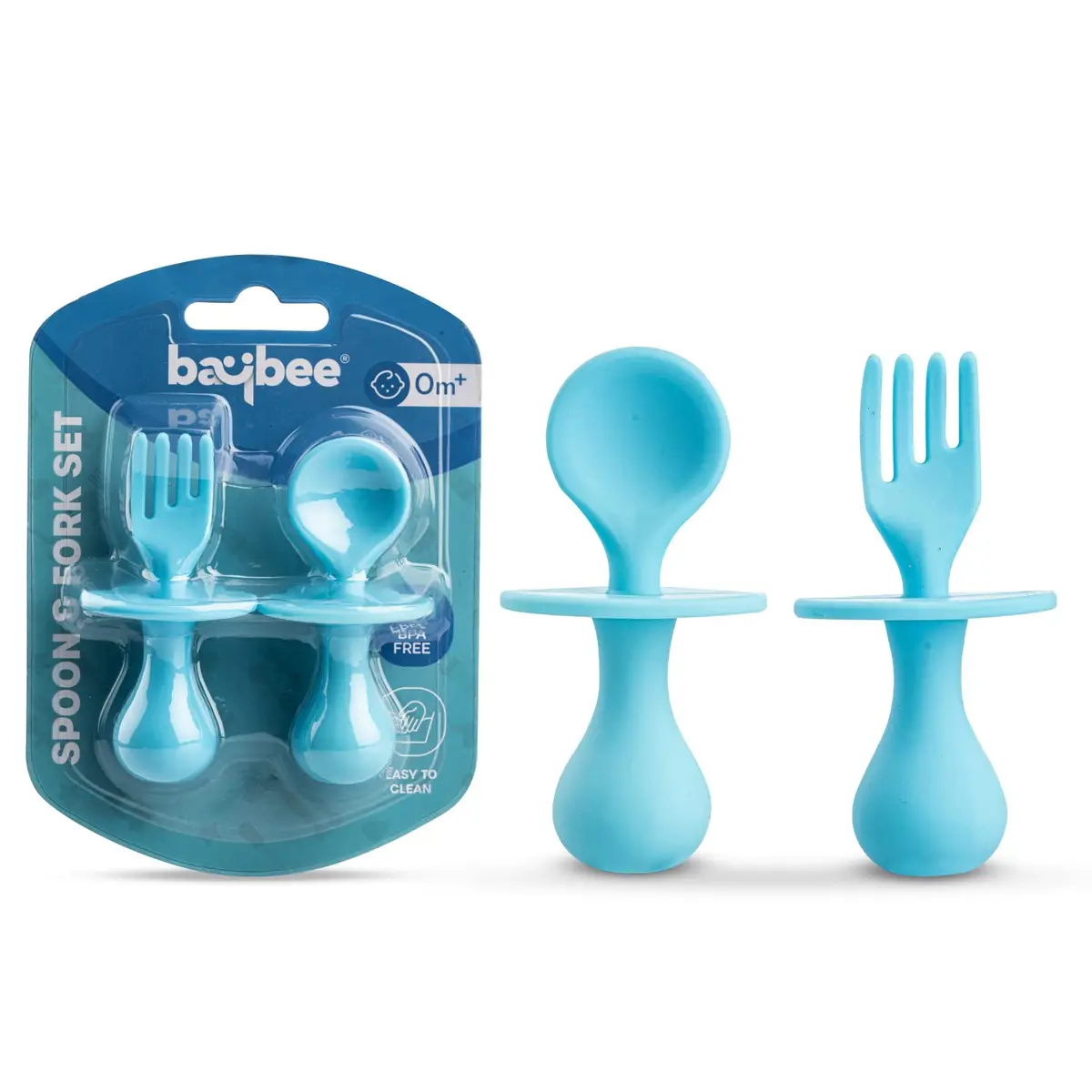 Silicone Baby Spoon Set For Baby Feeding, Non Toxic Bpa Free Training Feeding Spoon & Fork Set, Food Grade Silicone Handle | Baby Feeding Spoons | Feeding Spoon Set For Toddlers (Silicone Blue) 1