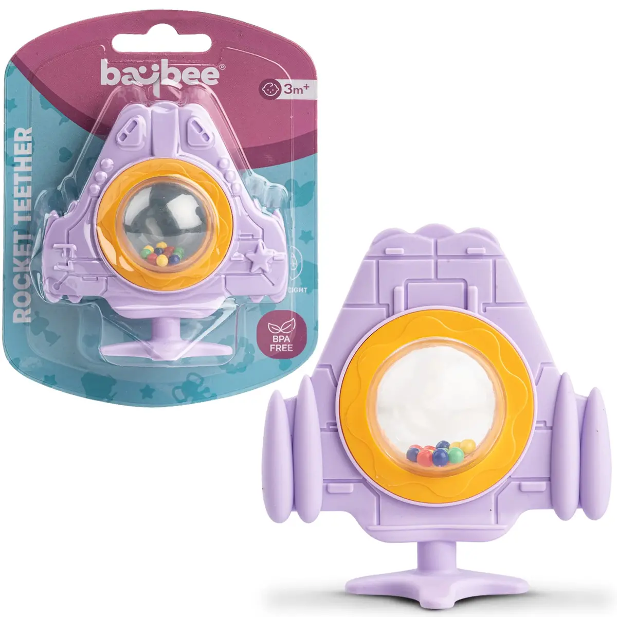 Rocket Silicone Teether For Baby, Bpa Free Food Grade Silicone Teether For Babies To Soothe Their Gums, Chewing With Rattle Teething Toy, Rattle Teether For 6 To 12 Months Baby Infant (Violet) 1