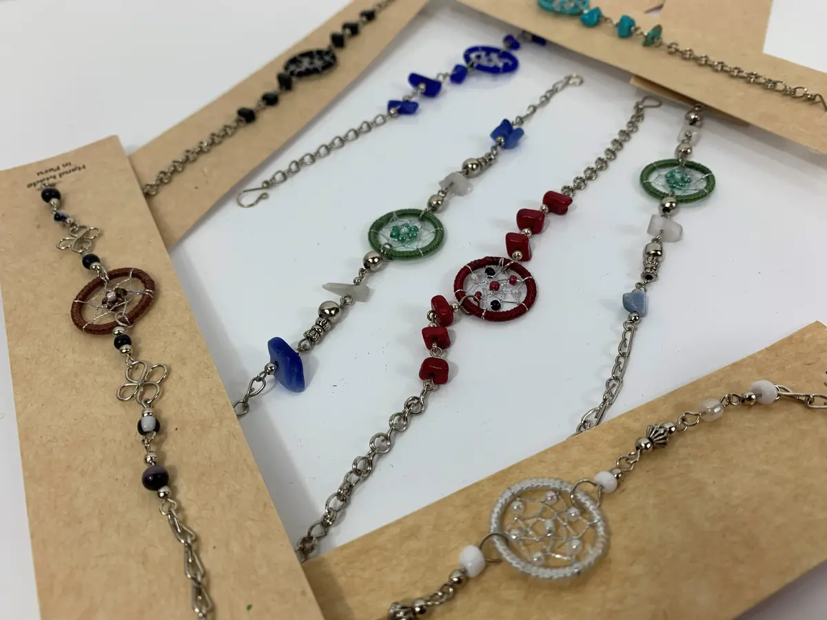 Handmade Dream Catcher Beaded Stone Silver Bracelets (Sold By The Piece Or Pack Of 6) 1