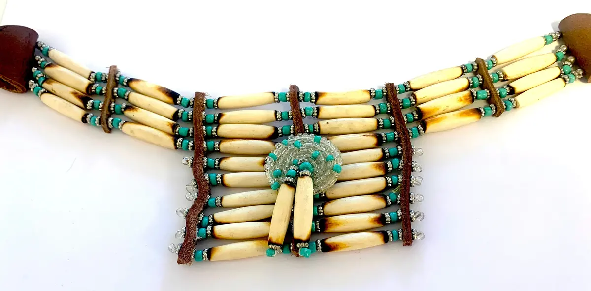 Turquoise Small Indian Style Buffalo Bone Breast Chest Plate With Dreamcatcher( Sold By The Piece) 1