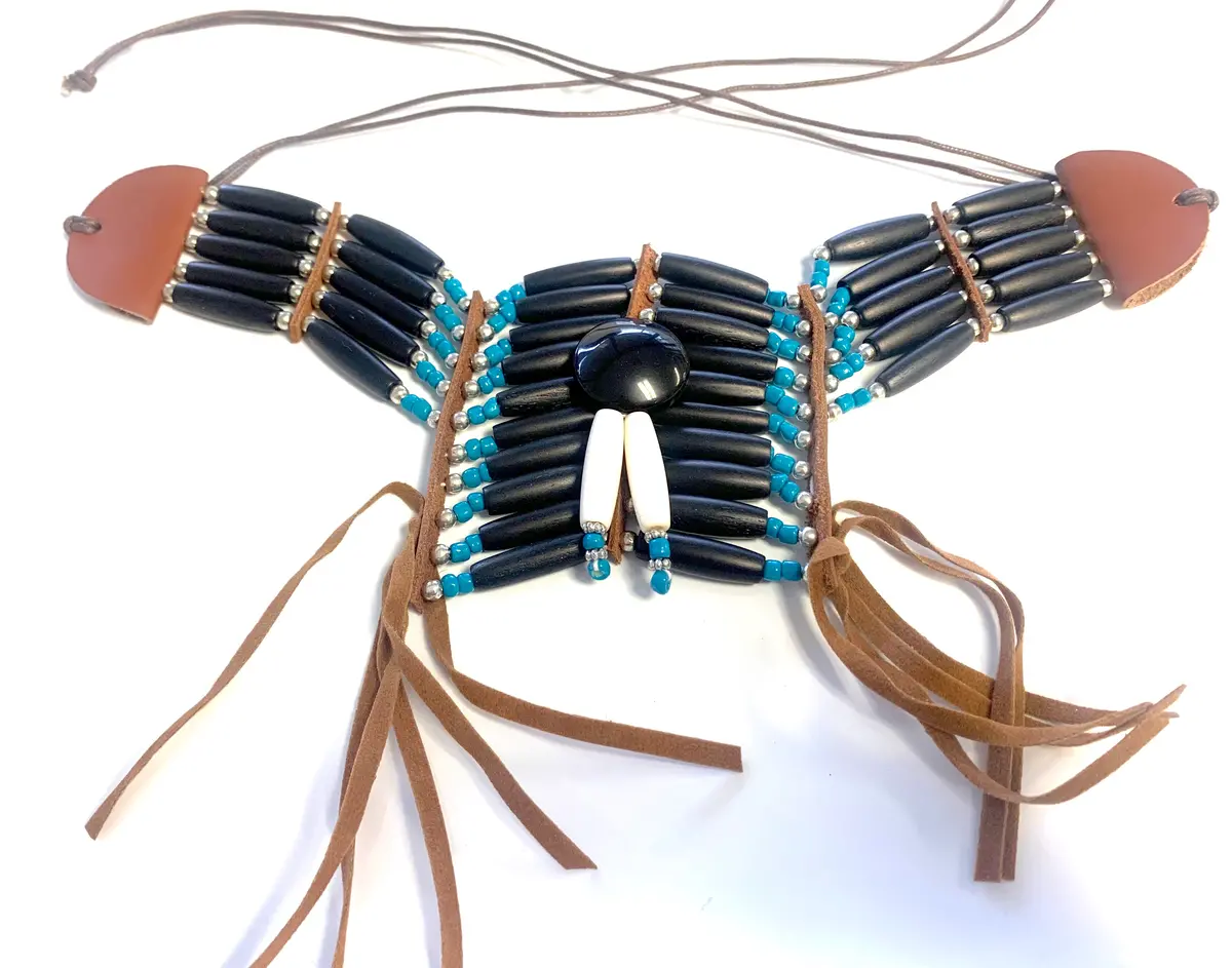 Black And Turquoise Small Indian Style Buffalo Bone Breast Chest Plate With Dreamcatcher( Sold By The Piece) 1