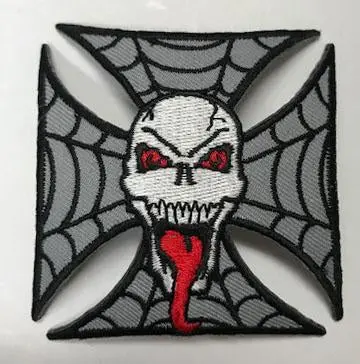 Webbed Iron Cross With Skull W Tongue 3 Inch Patch 1