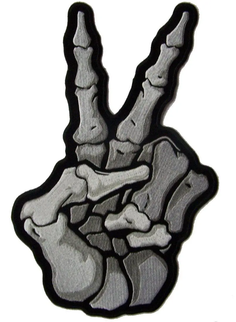 Jumbo Skeleton Bones Peace Sign  Embroidered Patch 11 Inch 1