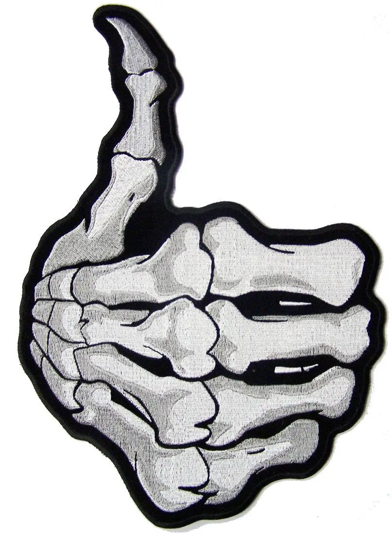 Jumbo Skeleton Bones Hand Thumbs Up  Embroidered Patch 11 Inch 1