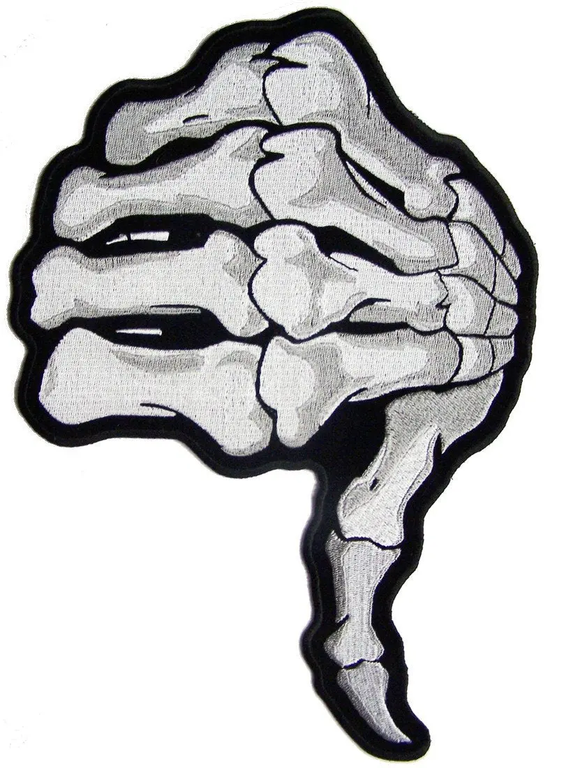 Jumbo Skeleton Bones Hand Thumbs Down  Embroidered Patch 11 Inch 1