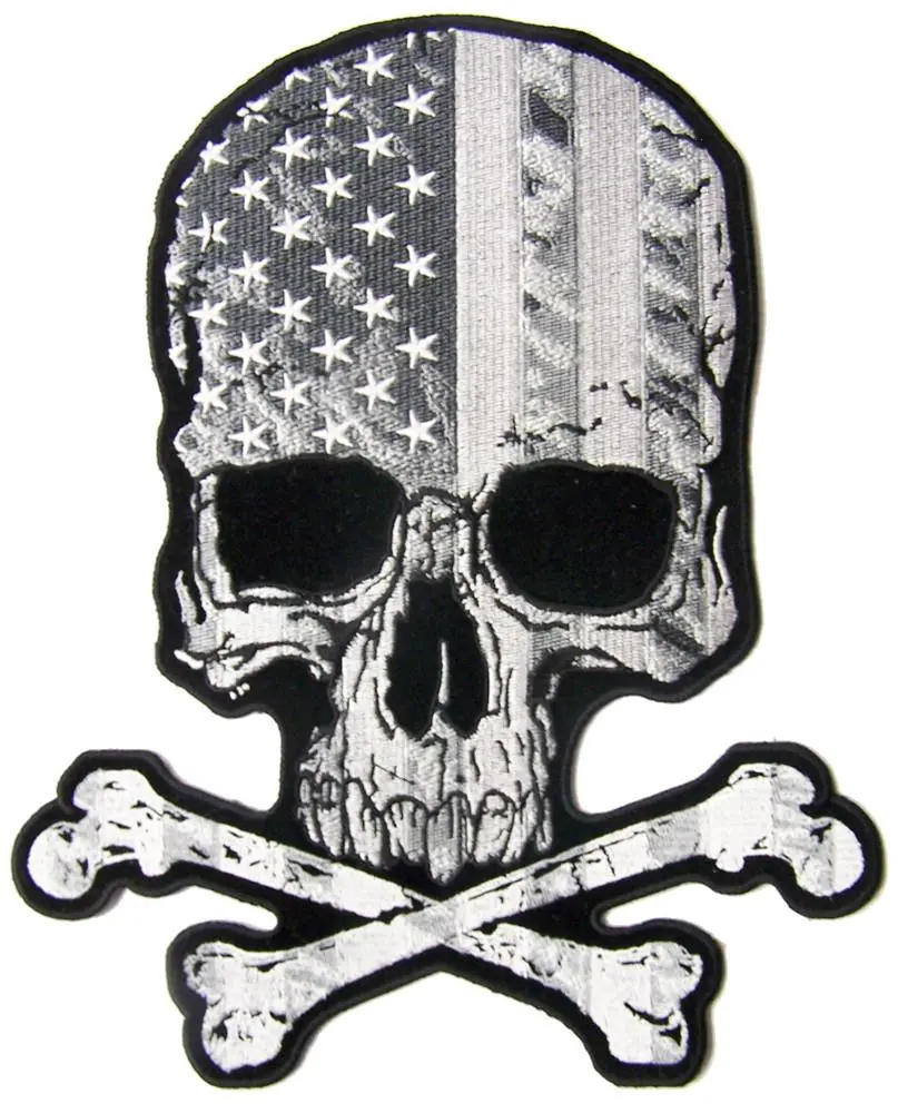 Jumbo Skull X Bones Usa Flag B & W  Embroidered Patch 10 Inch 1