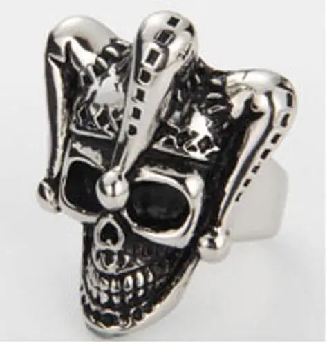 Jester Clown Skull Head & Hat Stainless Steel Biker Ring 1