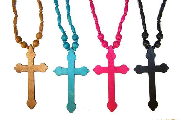 Large 5 Inch Cross Wooden Necklace 1