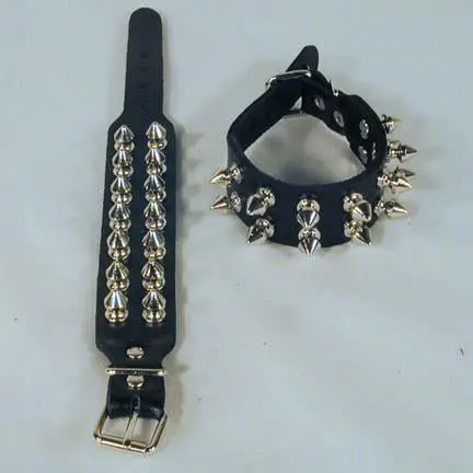 Double Row Leather Bracelets With Metal Spike 1