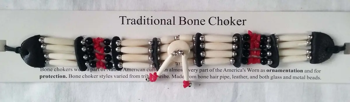 Red Stone Four Row Bone Choker Necklace 1