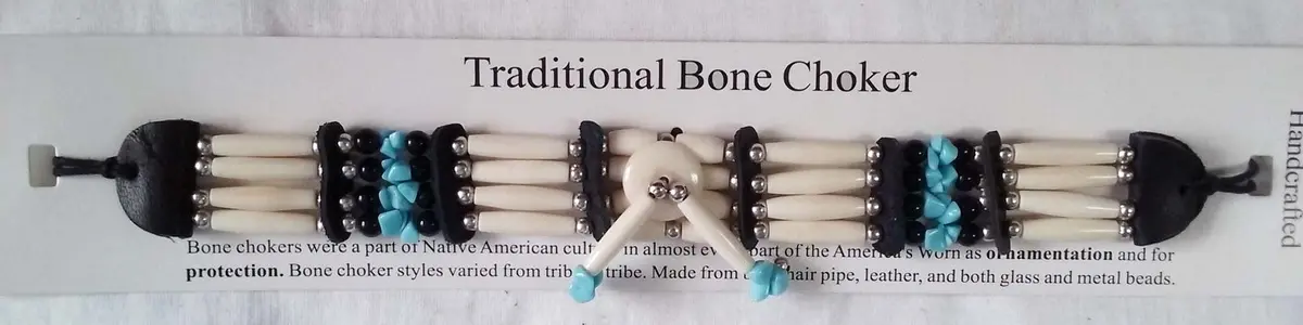 Turquoise Stone Four Row Bone Choker Necklace 1
