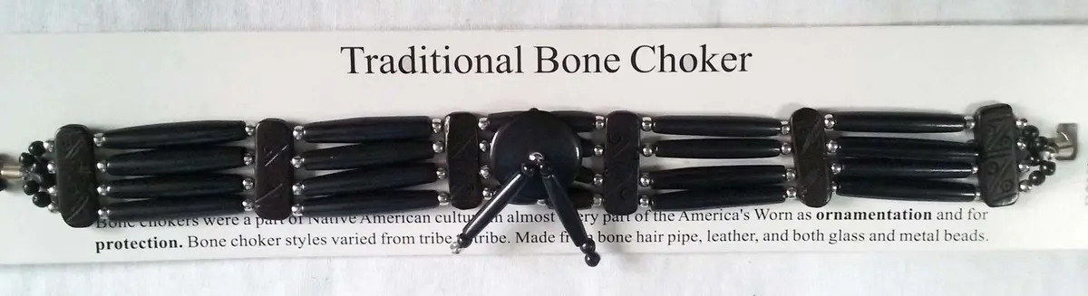 Black Four Row Bone Choker Necklace (Sold By The Piece) 1