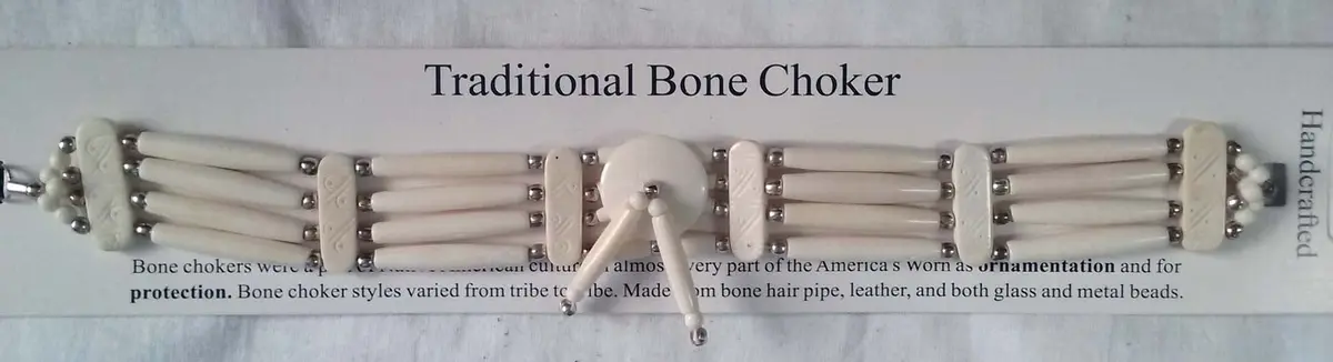 White Four Row Bone Choker Necklace 1