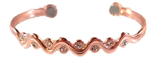 Crystal Jewel Copper Cuff Bracelet With Magnets ( Sold By The Piece) 1