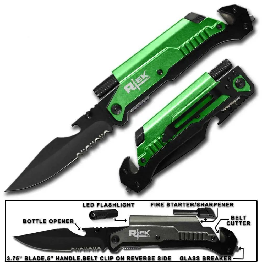 Green ( 5 In 1 ) Survival Folding Pocket Knife 1
