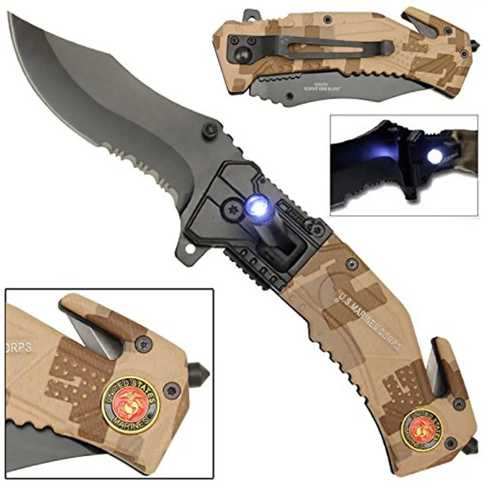 Usmc Marines Led Tatical Camouflaged Folding Knife 1