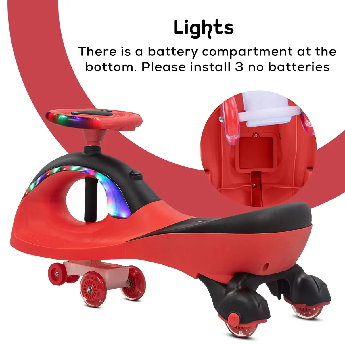 Baby Swing Cars For Kids Magic Car With Steering Led Pu Wheels, Music Twister Car For Boys/Girls 4