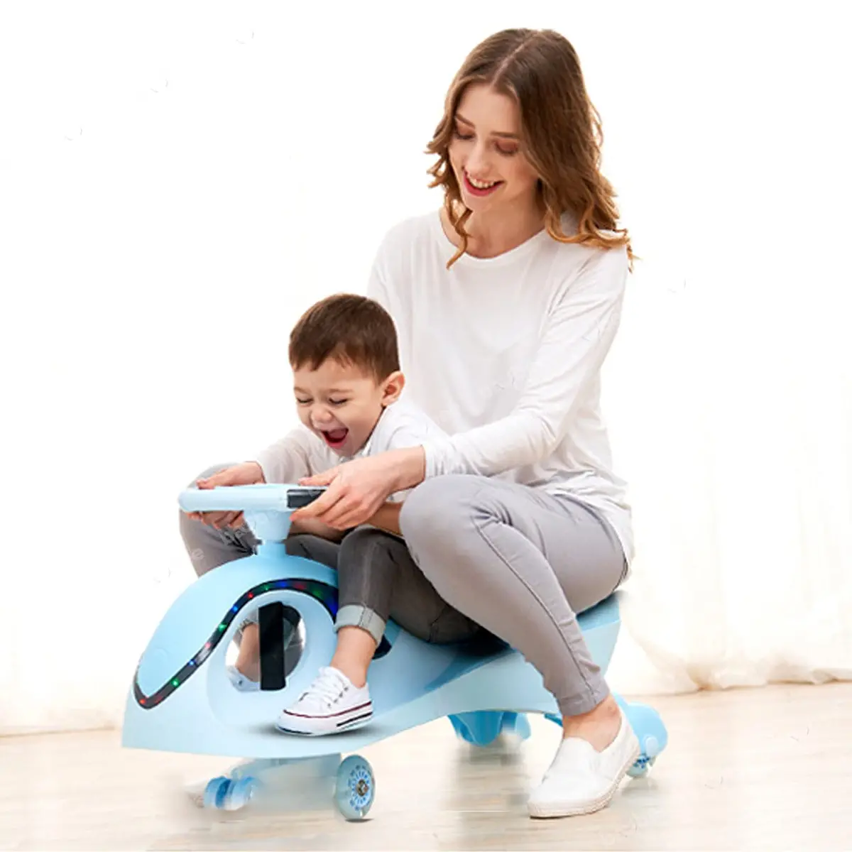 Baby Swing Cars For Kids Magic Car With Steering Led Pu Wheels, Music Twister Car For Boys/Girls 2