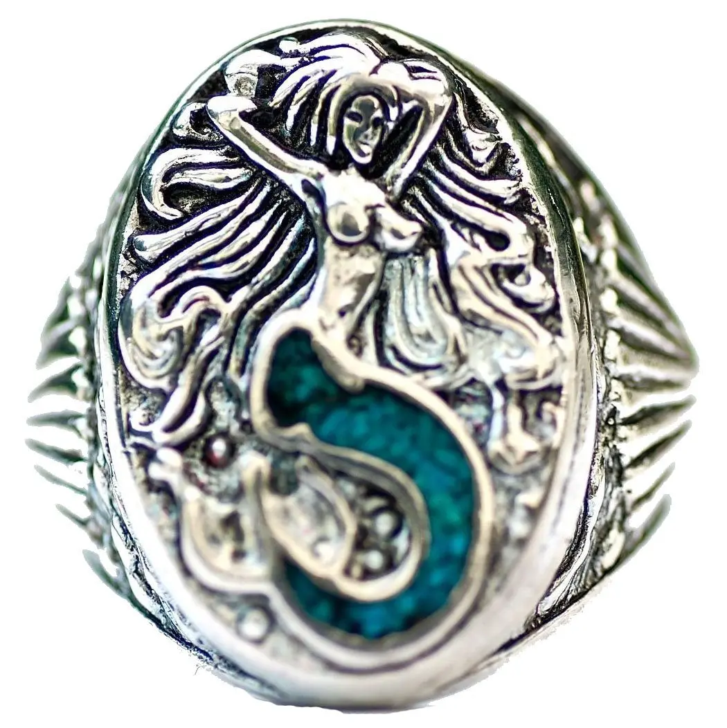 Inlayed Mermaid Biker Ring 1