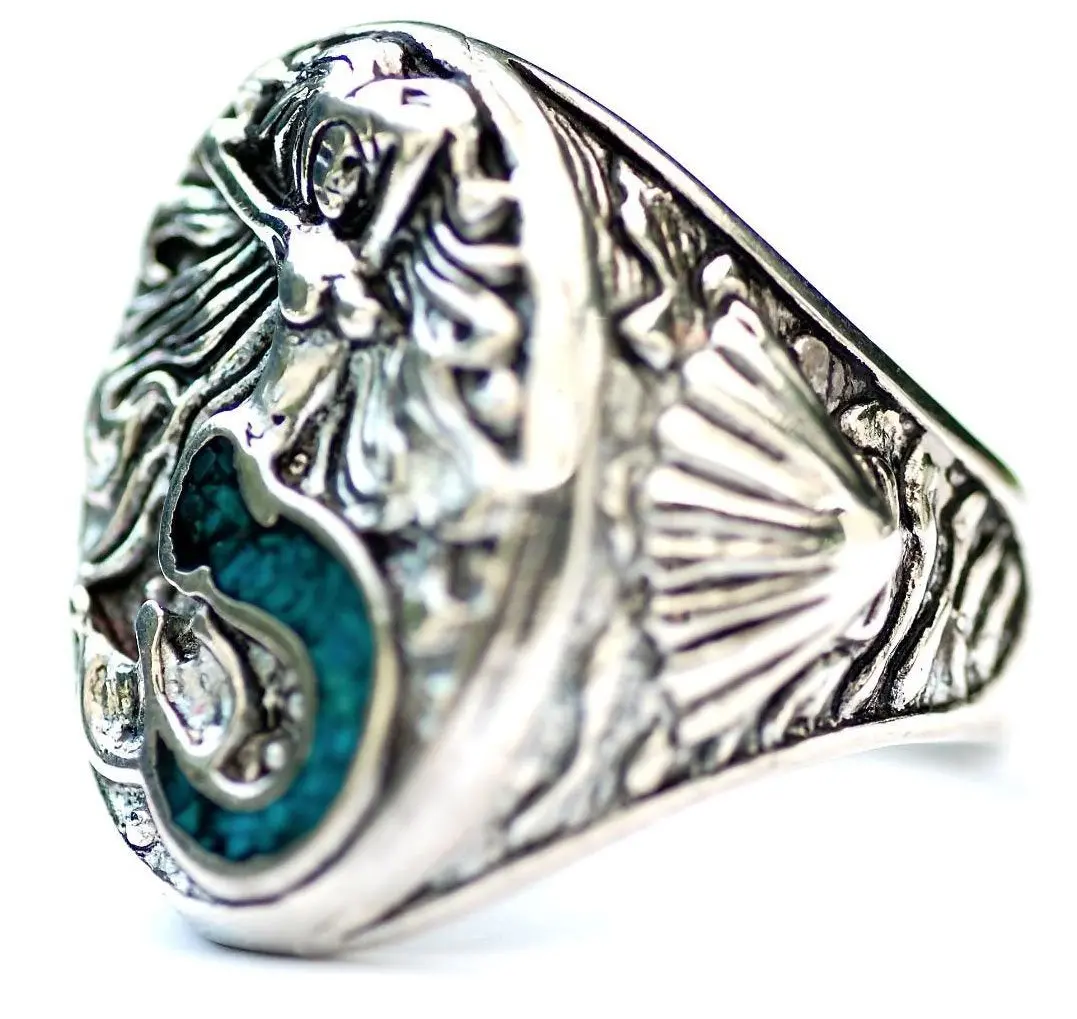 Inlayed Mermaid Biker Ring 2