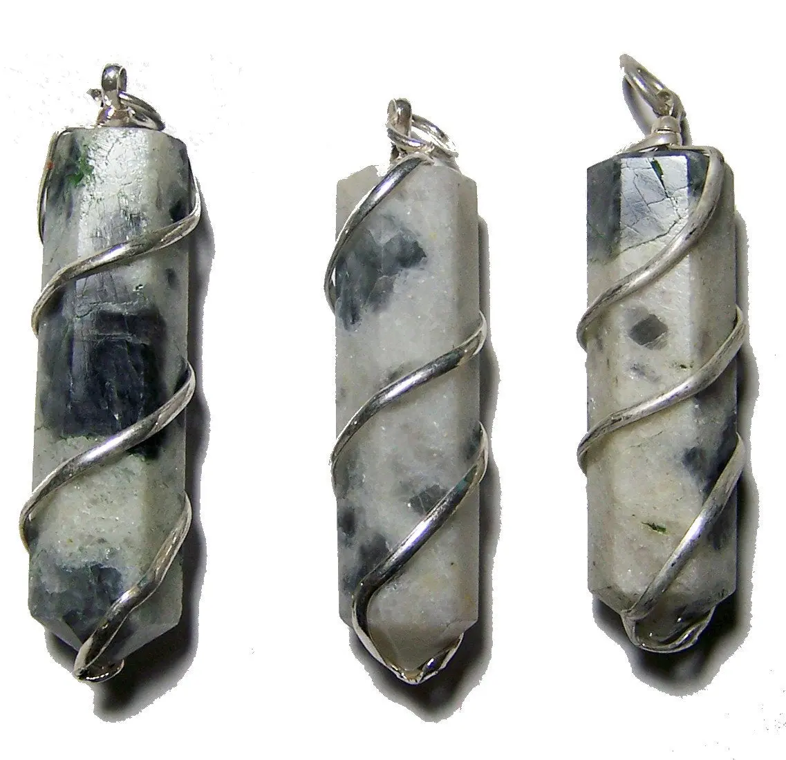 Rainbow Moonstone Coil Wrapped Point Stone Pendant 1