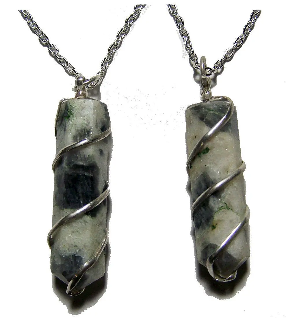 Rainbow Moonstone Coil Wrapped Stone 18 Inch Silver Chian Necklace 1
