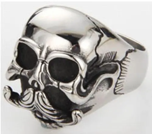 Skull Head With Mustache Stainless Steel Biker Ring 1