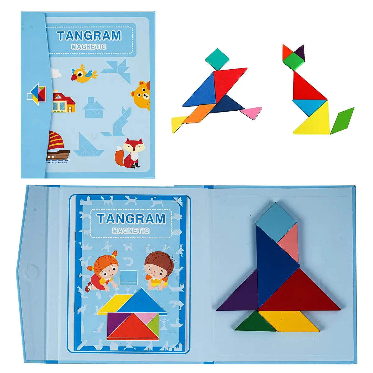 Tangram Magnetic Puzzle Kids Toys | Wooden Children Toy | 7 Magnetic Piece And 96 Patterns With Magnetic Board Games Jigsaw Puzzle | Educational Baby Toy Puzzle For Kids 3+ Years Boys & Girls 1