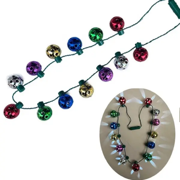 Large Metallic Jingle Bell Christmas Holiday Led Light Bulb Flashing 25" Necklace (Sold By Piece Or Dozen) 1