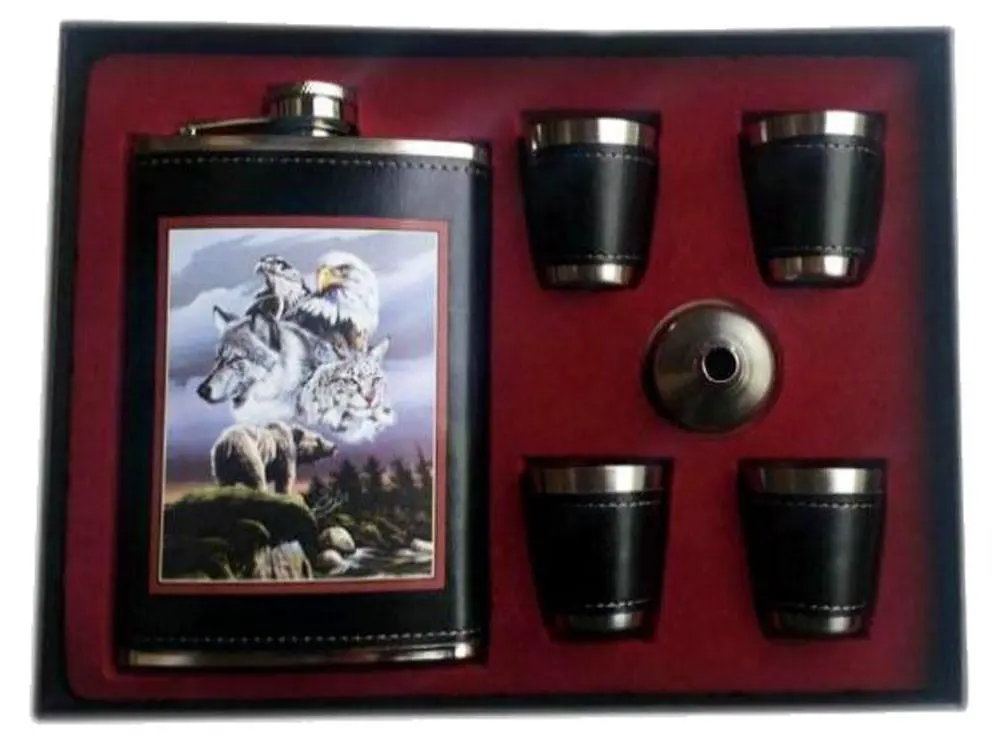 Wild Animals Flask Set W 4 Shot Glasses 1