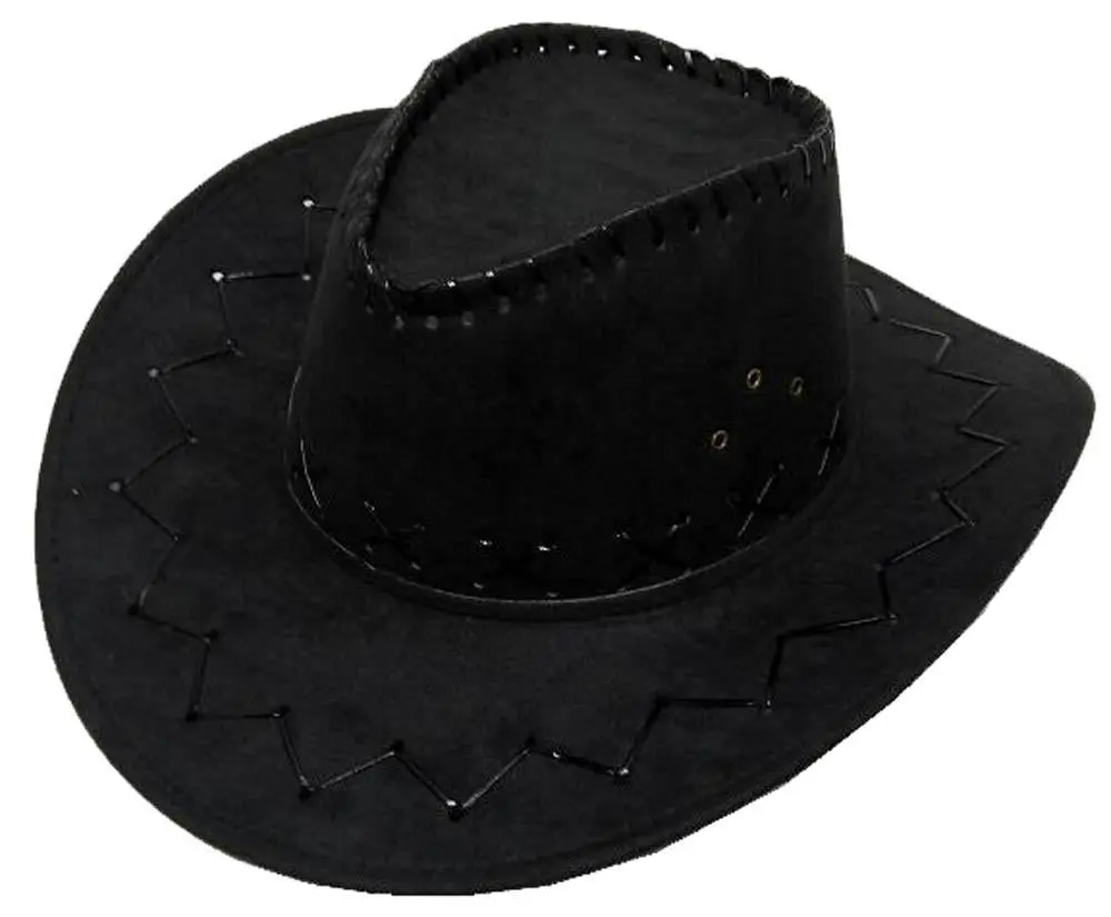 Black Heavy Leather Style Western Cowboy Hat 1