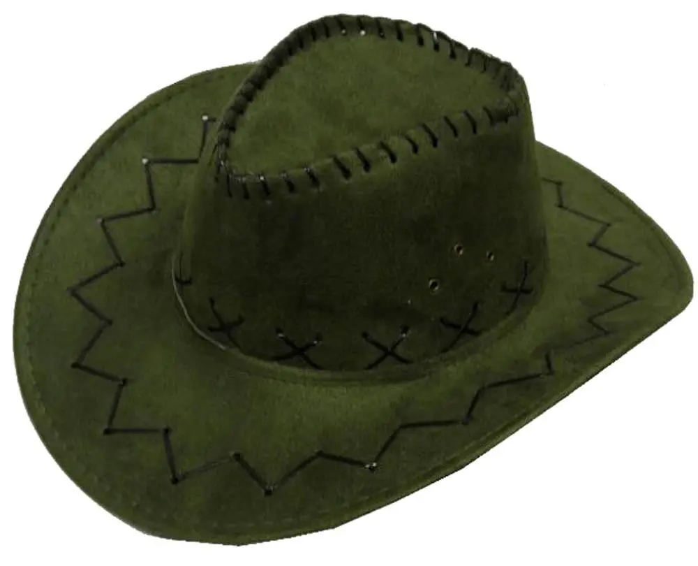 Olive Green Heavy Leather Style Western Cowboy Hat 1