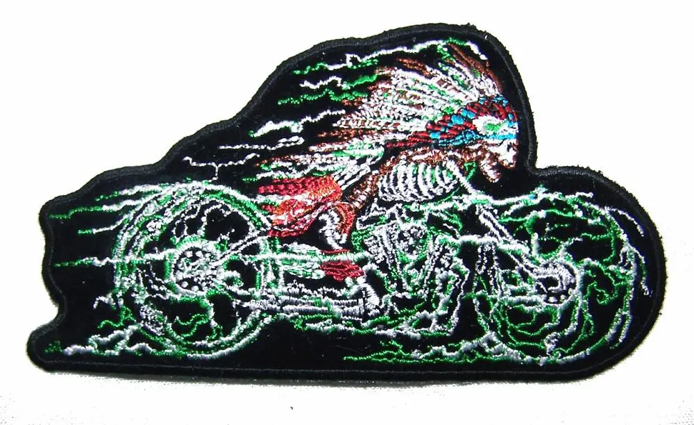 Skeleton W Bonnet Motorcycle 4 In Embroidered Patch 1