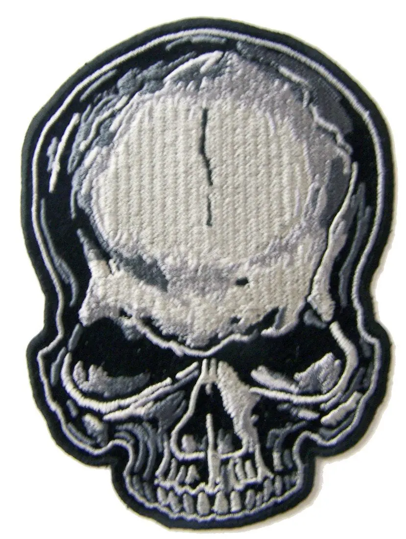 Grey Skull Embroidered Patch 4 Inch 1