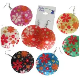 Translucent Shell Painted Flower Earrings ( Sold By The Pair) 1