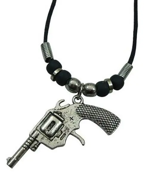 Hand Revolver Pistol Gun Black Rope Necklace 1